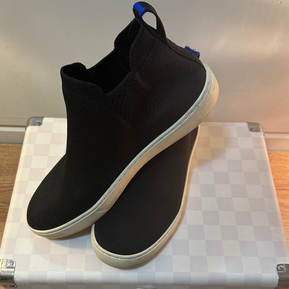 Rothy's Black Ankle Boots with Blue Accent